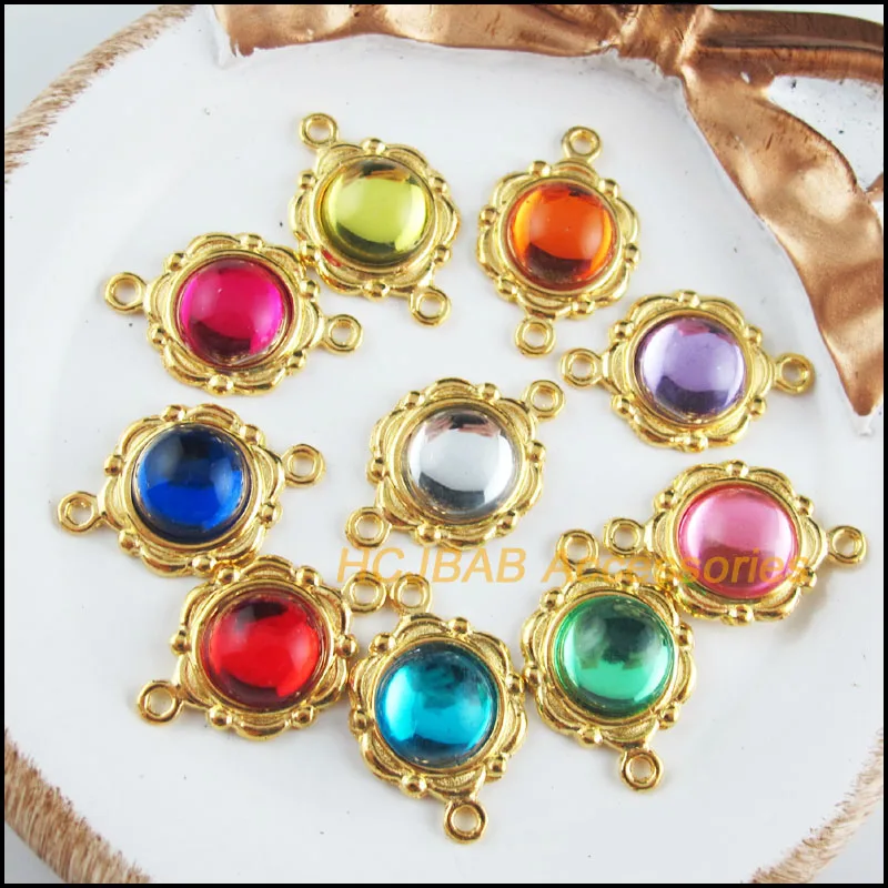 

20 New Round Charms Mixed Acrylic Flower Connectors Gold Color 15.5x23mm