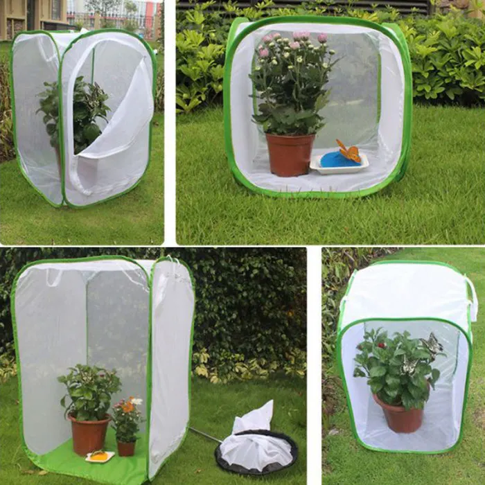 Foldable Insect Habitat Cage Seedling Plant Light Transmission Net Tent Greenhouse E2S