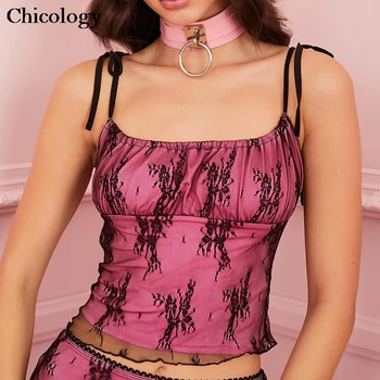 

Chicology lace sexy camis tie up tin strap women 2020 streetwear crop top female fashion club festival party lady casul clothes