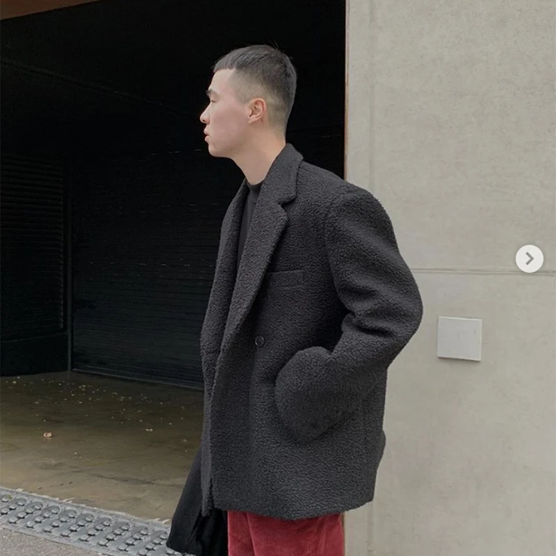 Осень-зима, новая Корейская версия однотонного костюма с круглым кольцом, модное повседневное утолщенное шерстяное пальто, куртка черного/коричневого цвета