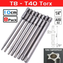 Jeu d'embouts de tournevis Torx professionnels de précision, longueur de tête magnétique hexagonale de 100mm, 8 pièces de 10mm D30
