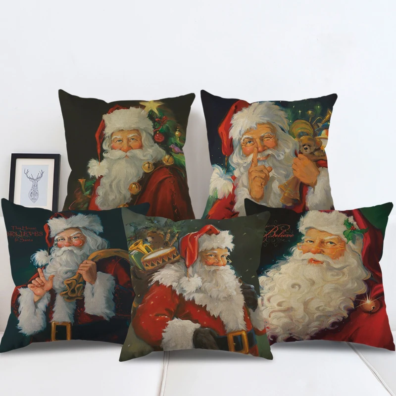 

Christmas Santa Claus Paint Cushion Pillow Tent,Office,Home Cotton Linen Zippered Pillowcase Family Home Accessories