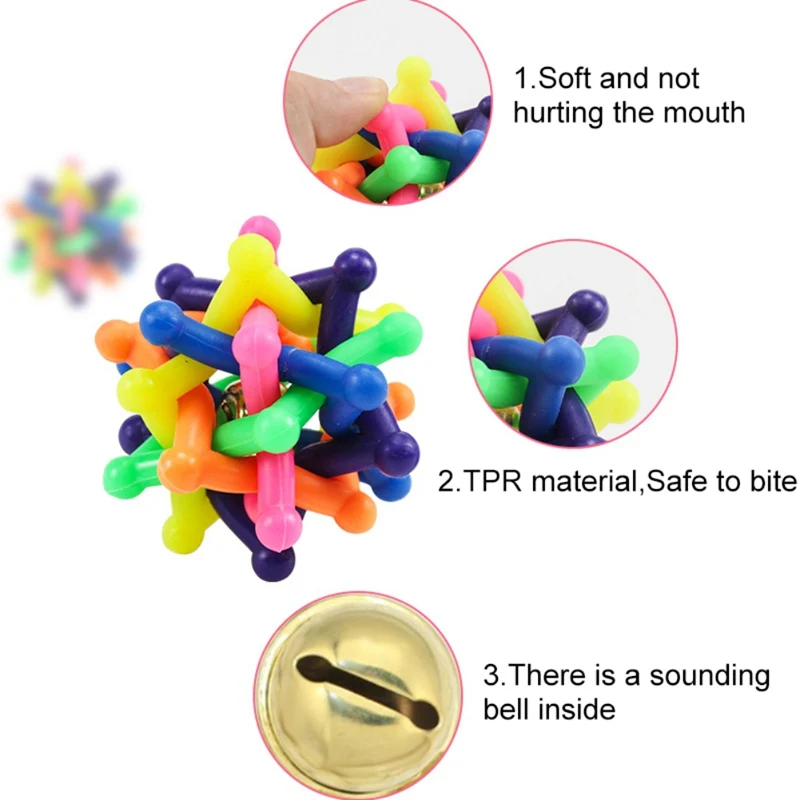 Cats Durable Non-toxic for Dog Ball Toy Cat Bells Colorful Bite-Resistant Toys Pet Rubber Squeaky Molar Boredom Solving