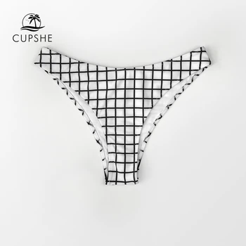 

CUPSHE Black White Plaid Low-waist Thong Bikini Bottom Women Sexy Single Panties Briefs 2020 Separate Bathing Bottom Swimwear