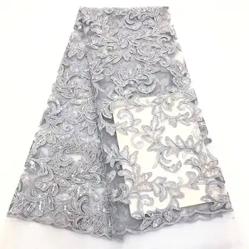 

African Lace Sequins Embroidery Textile Lace Fabric High Quality Sequins Tulle Nigeria French Laces Fabric For Party Dress H1638