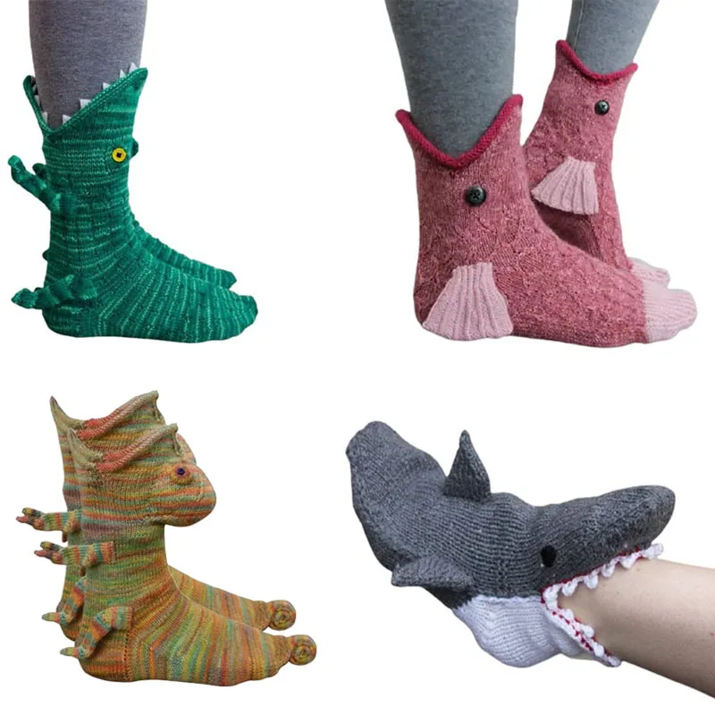 Christmas Stockings Shark Fish Chameleon Crocodile Knit Cute Unisex Novelty Winter Warm Floor Knitting Gifts for Woman Man christmas stockings sushi socks
