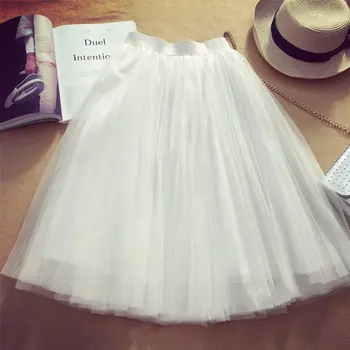 

Women Summer Autumn Vintage Akirts Elastic High Waist Tulle Mesh Skirt Pleated Tutu Akirt Lady Saias midi faldas jupe Rk