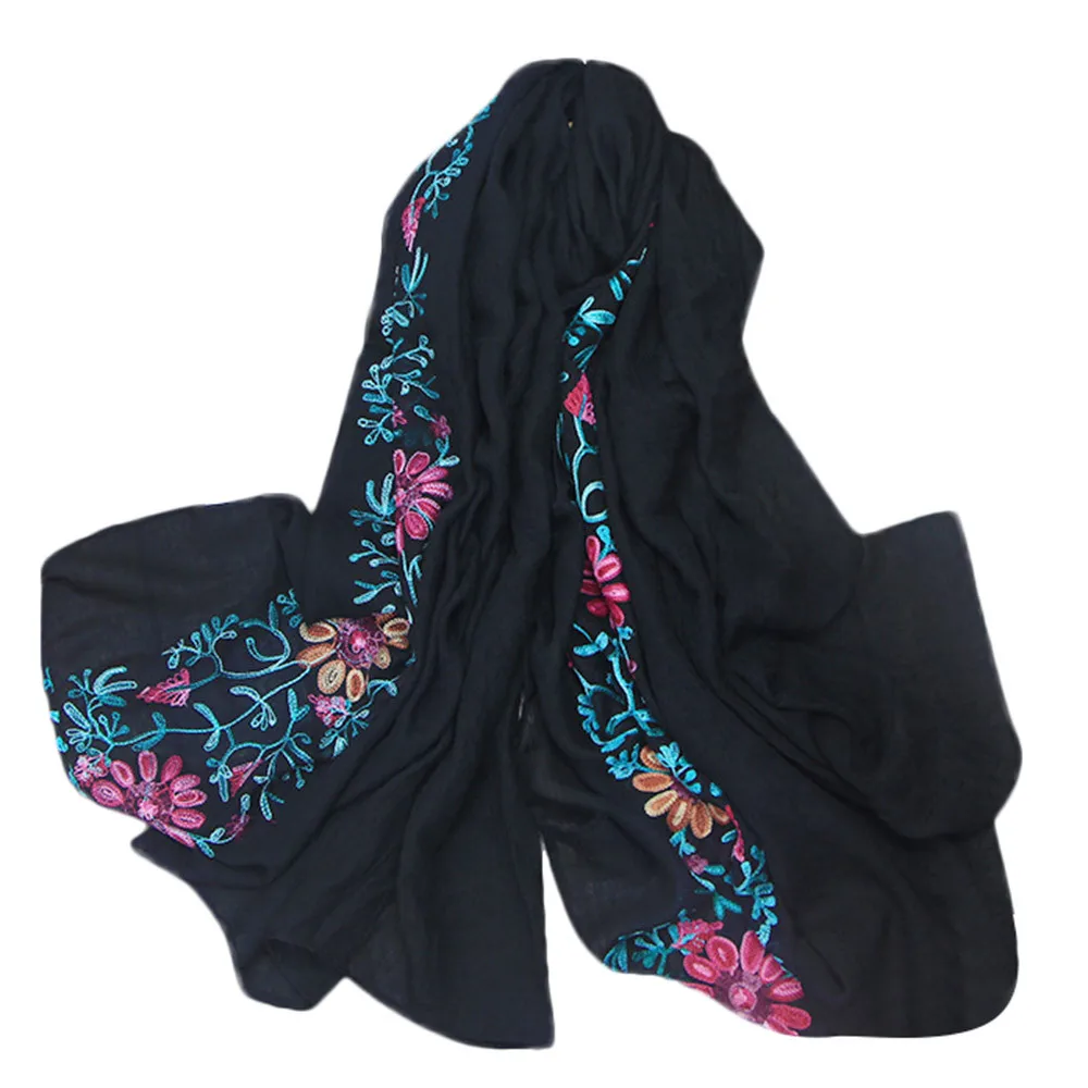 Модные теплые Большие шали, шарф для женщин, Модный хлопковый перламутровый большой платочная повязка на голову из пашмины с вышивкой