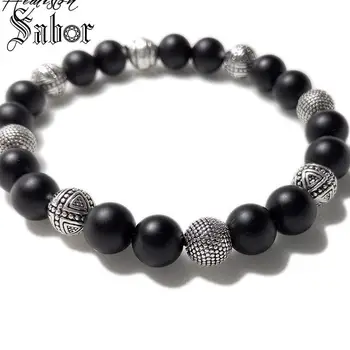 

Black Obsidian Matted Bead & Hero Cross Bead Bracelet Punk Rebel Rock Bracelet For Men B403 thomas jewellery