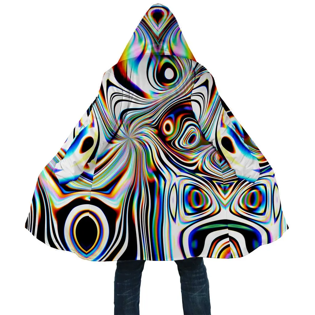2024 Winter Herren Mantel Psychedelischer Stil Regenbogen 3D Volldruck Fleece Kapuzenmantel Unisex Lässig Dicke Warme Cape-Mantel PF 60 – Detail 10