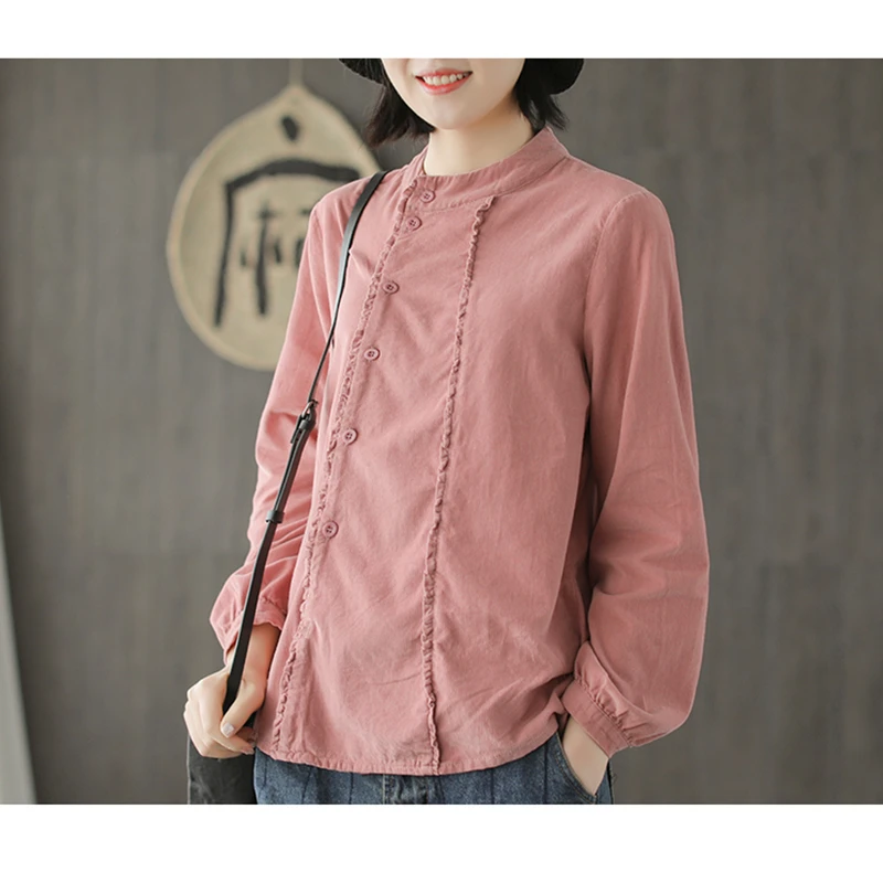 

NINI WONDERLAND 2019 Autumn Corduroy Shirt Women Long Sleeved Solid Color Tops Classic Shirts Female Spring Vintage Shirt Casual