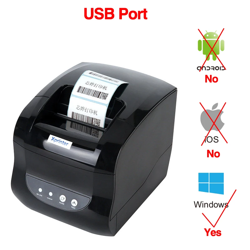 Xprinter Thermal Label Printer Barcode Sticker USB Bluetooth Printers Print 20mm-80mm 365B 370B DT325B for Android iOS Windows mini portable printer for phone Printers