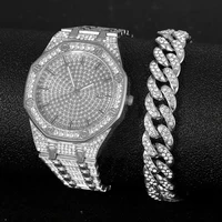 2024 Iced Out Watch Bracelet for Mens Watch Cuban Chain Iced Out Watch Hip Hop Watches Rhinestone Gold Watch Clock relogio 1