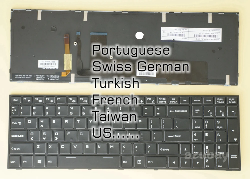 Teclado para Clevo Mp13h83usj430c 680-p65s0012-1 690-p65s0-060-1 6-80-p65s0-150-1 6-80-p65s0-180-1 Retroiluminado us tw po sw tr fr