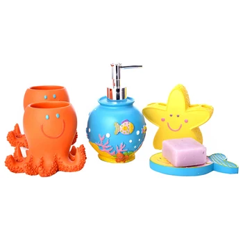 

Cartoon Sea Style Resin Soap Dish Dispenser Toothbrush Holder Cup Bathroom Accessories Set Children Baby Kids Gift 5Pcs/Set