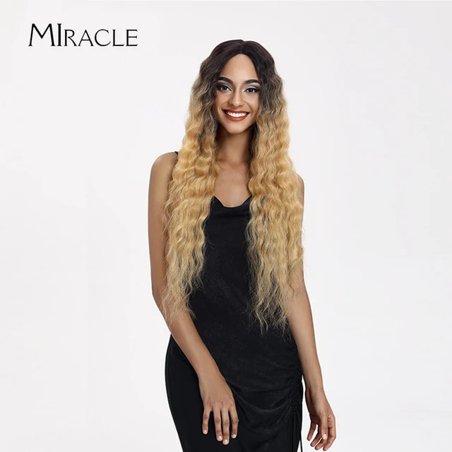 Synthetic Lace Wigs Blonde Wig Deep Wave Cosplay Lolita Wig 30Inch Ombre Blonde Wigs For Women High Temperature Fiber Miracle TTPN4270A24F