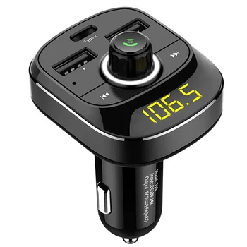 

T19 Bluetooth Transmitter Type-C Dual USB Car Charger FM Transmitter MP3 3.1A Player Bluetooth Hands-Free Car Kit