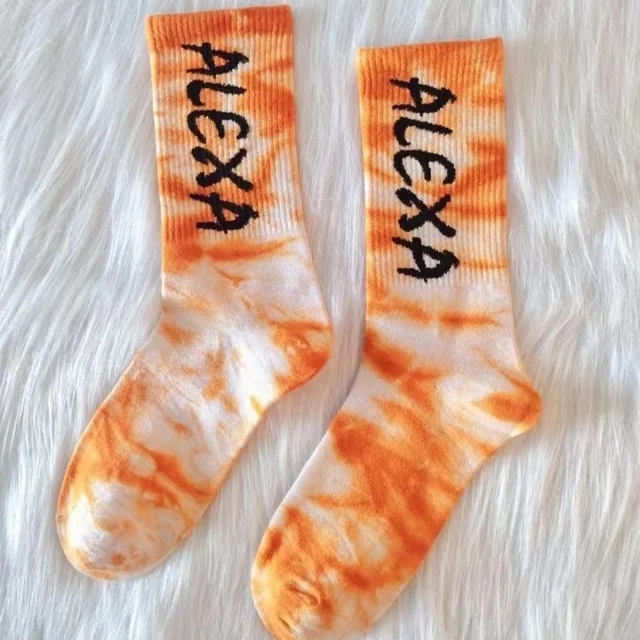 New Fashion Tie-dye Men and Women Socks Cotton Colorful Vortex Hook 19 Styles HipHop Skateboard Funny Happy Soft Girls Sockings Khaki