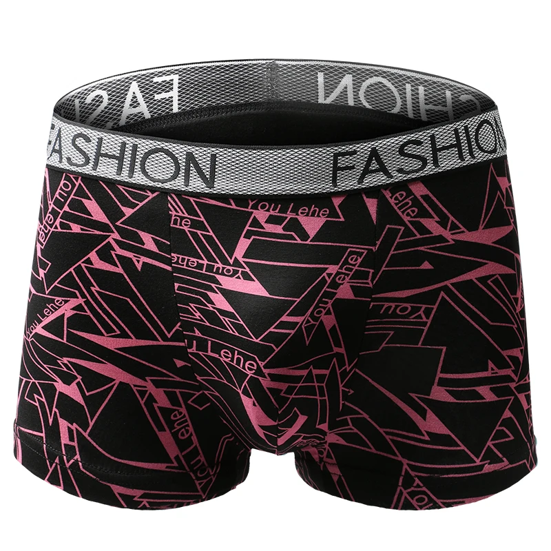 Pink black Мужские боксеры с принтом, сексуальное нижнее белье, модная сумочка, трусы короткого размера плюс, мягкие воздухопроницаемые трусики, трусы, L-3XL - Цвет: Pink black