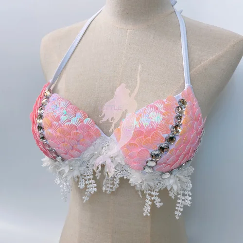 Colorful mermaid sequined bra adult swimwear pearl sequined bra