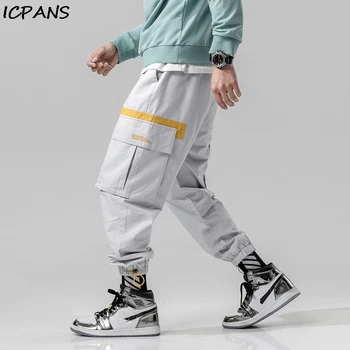 

ICPANS Hip Hop Casual Sweatpants Streetwear Harajuku Fashion Trousers Pants Side Zipper Pockets Cargo Harem Joggers Pants Men