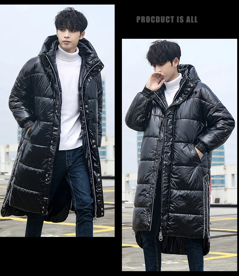 New Style Men Bright Surface down Jacket Cotton-padded Clothes Korean-style Teenager Men Mid-length Cotton Overcoat