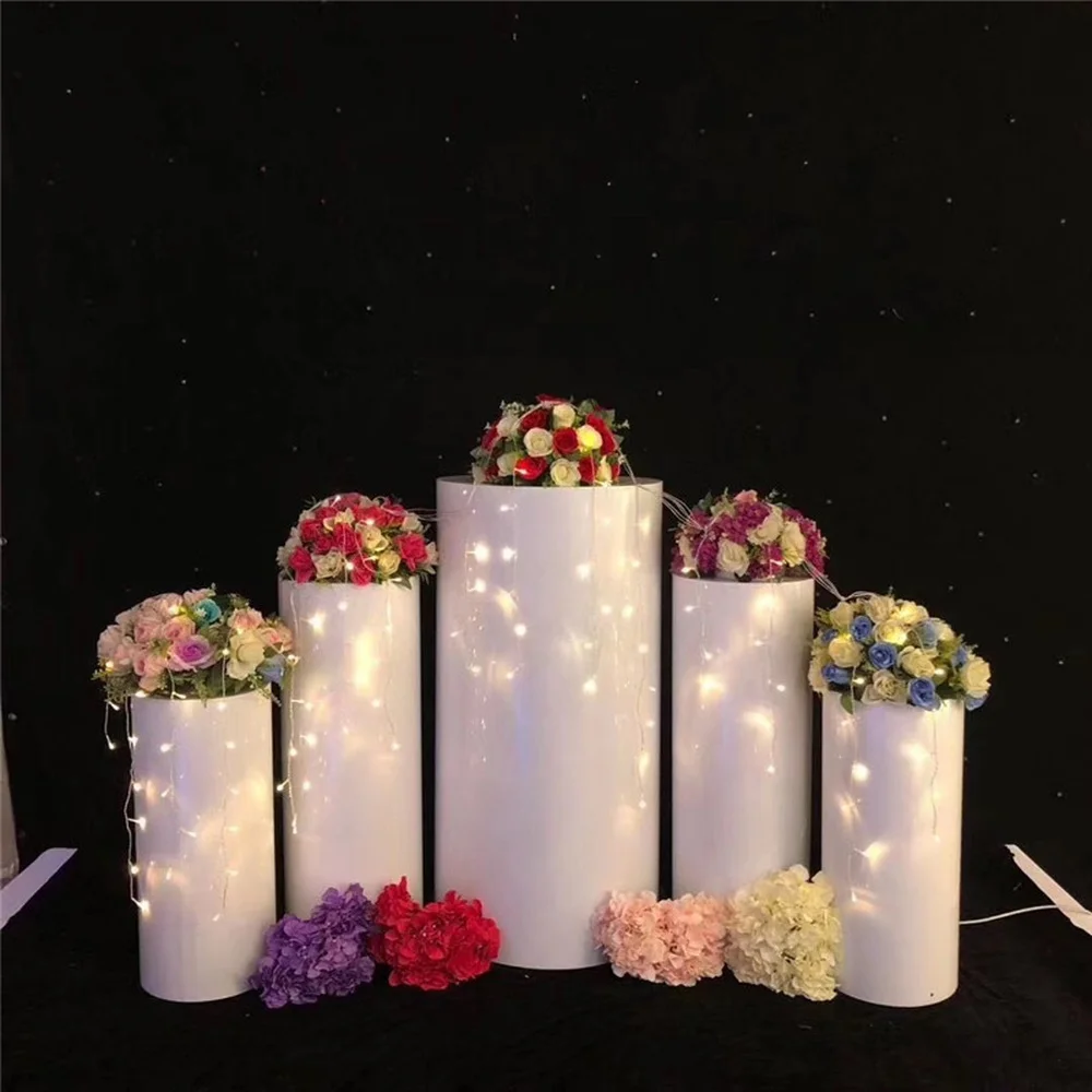 

Artificial Flower Stand Grand Event Cake Food Candy Display Iron Metal Frame Wedding Round Table Cylindrical Child Shower Column