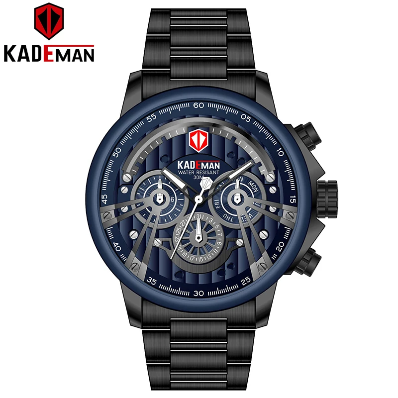 KADEMAN спортивные часы мужские Роскошные Кварцевые часы Топ бренд полностью стальные военные наручные часы Бизнес Мужские часы Relogio Masculino - Color: 689GS-BBE-BE-B