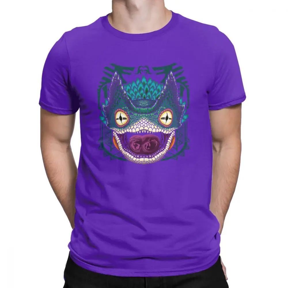 Мужские футболки с монстрами и охотниками, Pukei MHW, хлопковая одежда, новинка, футболка с коротким рукавом, Уникальные футболки размера плюс - Цвет: Фиолетовый