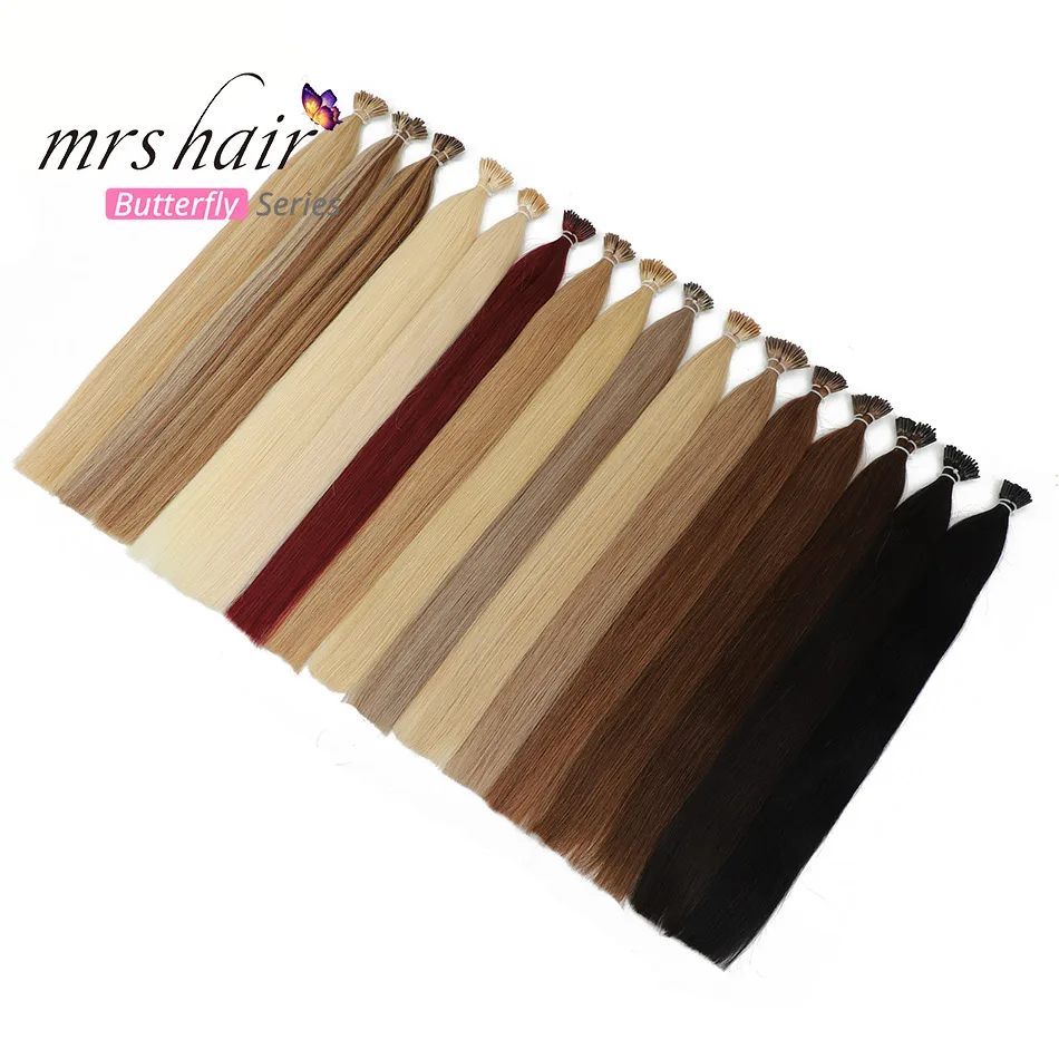 MRSHAIR Pre Bonded Hair Extensions I Tip 1g/pc 16" 20" 24" Straight Keratin Human Hair On Capsule Real Hair Extensions 50pcs