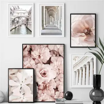 

Venice Grand Canal Bridge Column Rose Wall Art Canvas Painting Nordic Posters And Prints Wall Pictures For Living Room Decor