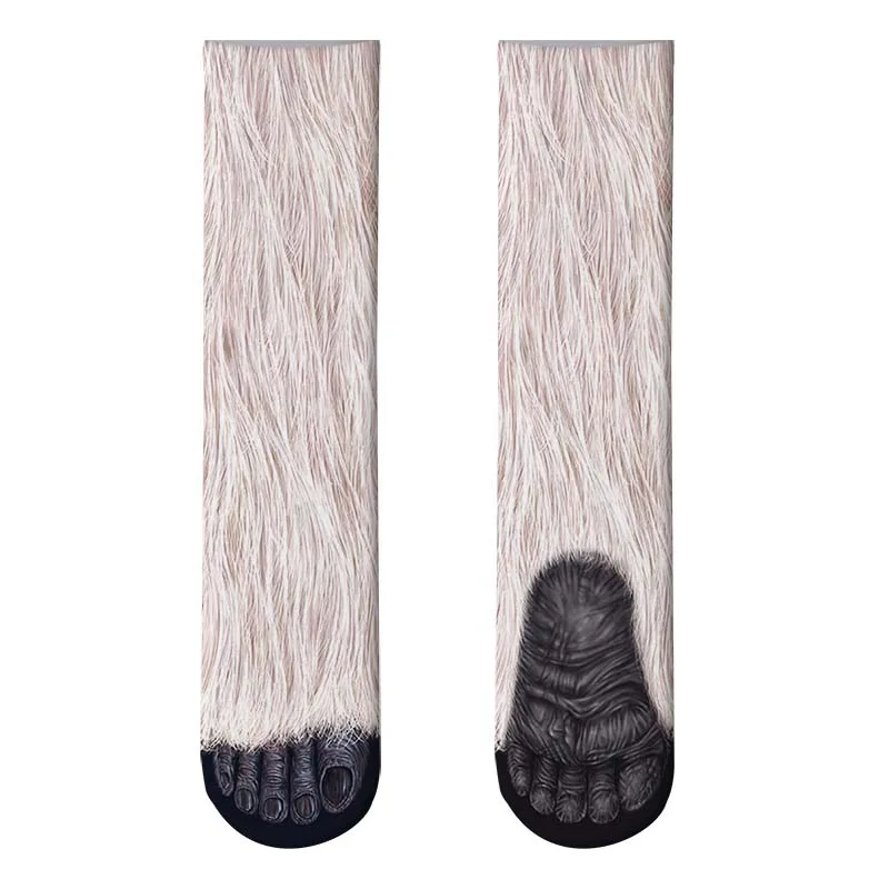 New 3D Print Adult Animal Paw Socks Unisex Crew Cat Long Stocks Elastic Breathable Sock Dog Horse Zebra Pig Cat Paw - Цвет: 11