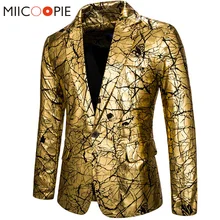 Блестящий Золотой костюм для ночного клуба, мужской пиджак на одной пуговице с принтом трещины для свадебной вечеринки, одежда для певцов, мужской смокинг, пиджак