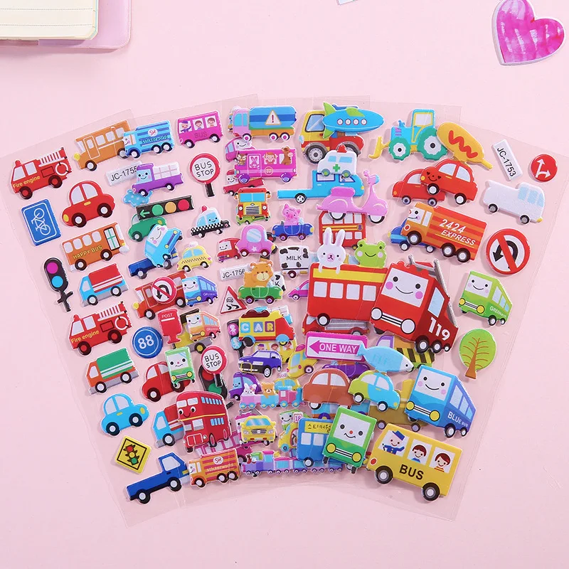 10 sheets Cute Kids 3D Puffy Stickers Animals Cars Cartoon Ocean Fish Boys Gift School Teacher Reward Scrapbooking Toy New