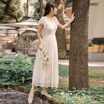 

fashion The New embroidery Was thin Lace Fang Ling Lace up dress Free shipping