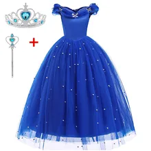 Королевский Синий Костюм Золушки для девочек костюм принцессы без рукавов для выпускного вечера Детские вечерние платья для косплея на Хэллоуин, платья на день рождения, одежда