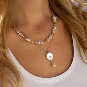 

Natural Baroque coin Pearl choker necklace fashion Multi Layer Freshwater pearl Pendant for womam