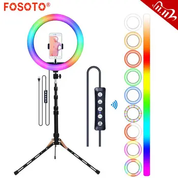 

fosoto RGB LED Selfie Ring Light with Tripod USB Light Ring Lamp Dimmable Phone Ringlight With Stand For Youtube Live Makeup