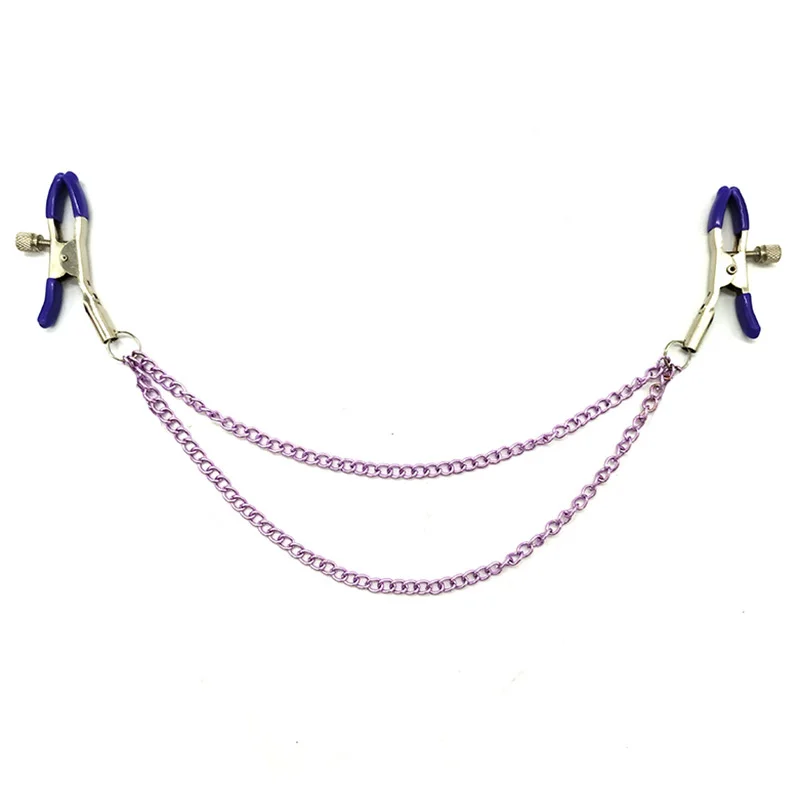 

Purple Nipple Clamps With Double Chains BDSM Bondage Exotic Accessories Sex Toys for Women Clitoris Clamps Labia Breast Clip