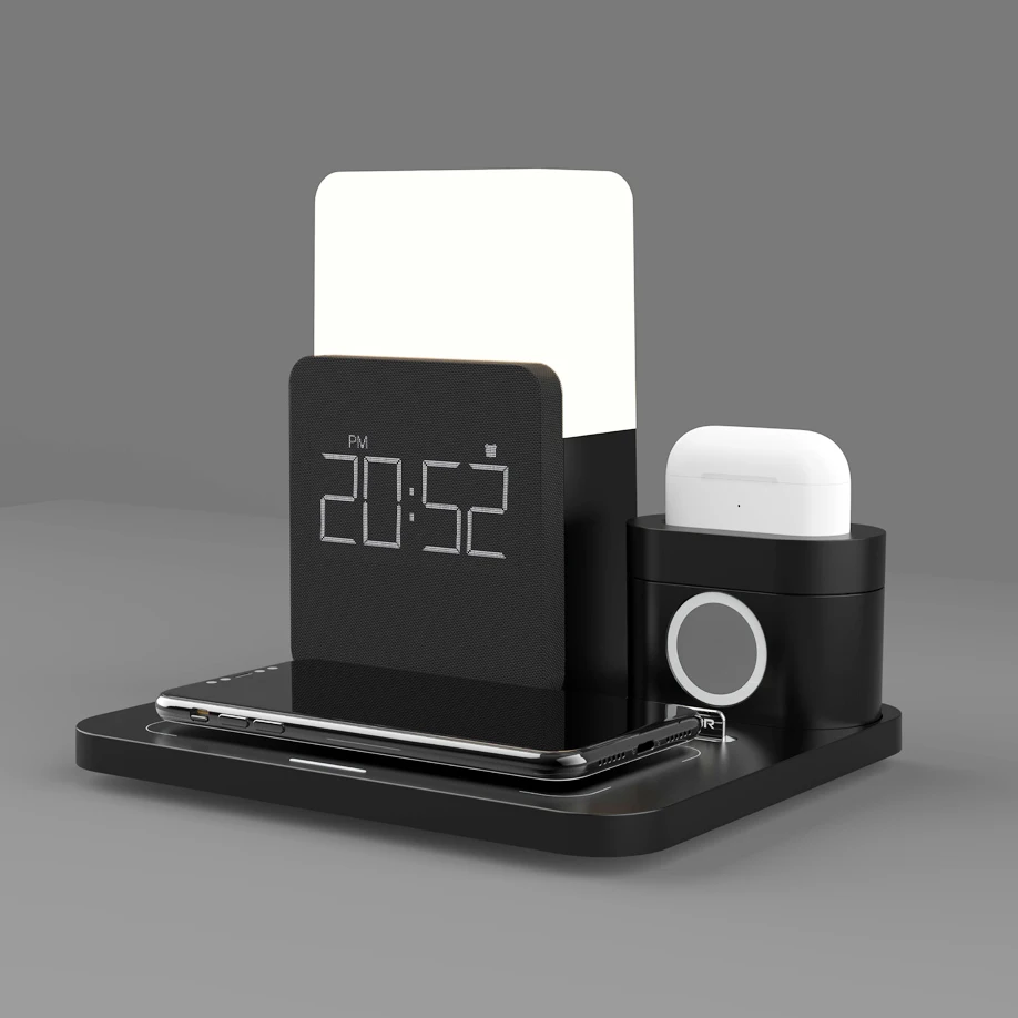 3 in 1 Clock Night light Qi Wireless Charger Stand Fast Charging Station for iPhone 12 Pro 11Pro XS Max1 Apple Watch Airpods Pro