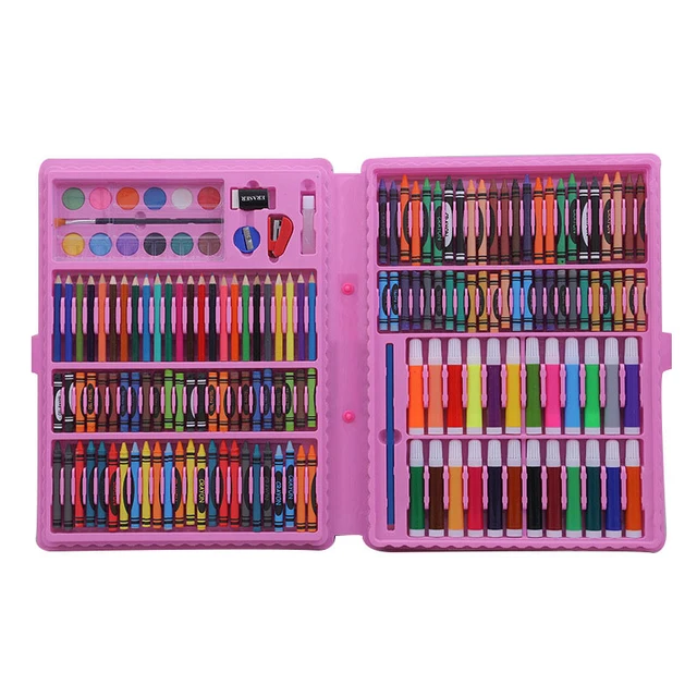 168pcs / Set Drawing Art Kits Children's Set Watercolor Pen Pencil Oil Pastel Crayon Powder Eraser Palette Brush Stationery Pink set