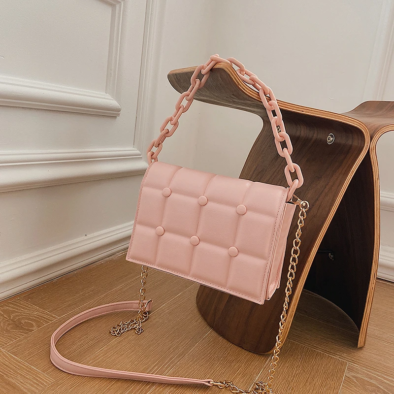 

Small Luxury Designer Handbag Candy Color Trending Big Chain Soft PU Leather Crossbody Shoulder Bags For Women 2021 New Simple