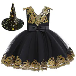 Платье принцессы с блестками и бантом; Рождественский костюм на Хэллоуин для маленьких девочек; детское праздничное платье с цветочным