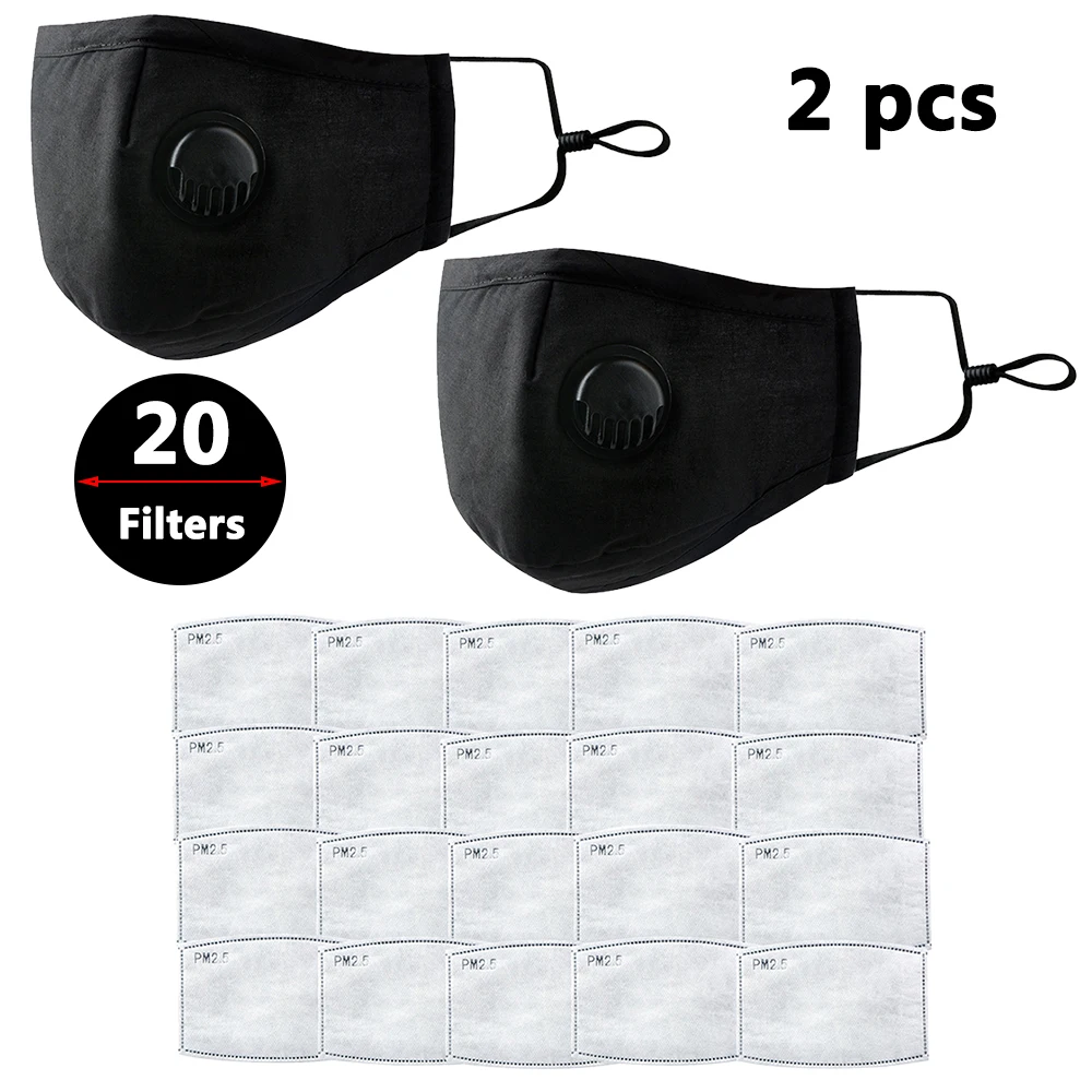 

Cotton Face Mask PM2.5 Anti Haze Mask Breath Valve Anti-dust Mask Activated Carbon Filter Respirator Mouth-muffle with 20 Filte