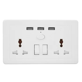 

Universal Wall Power Socket Double AC Outlet 3USB Charger Port with Independent Switch Safety Door Wall Plate Outlet