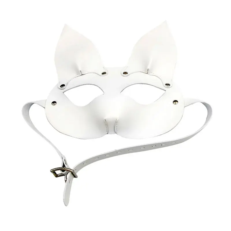 White Fox Animal Masks PU Leather Half Face Mask Night Party Flirting Cosplay Costume Accessory Female Masks For Dancing - Color: White
