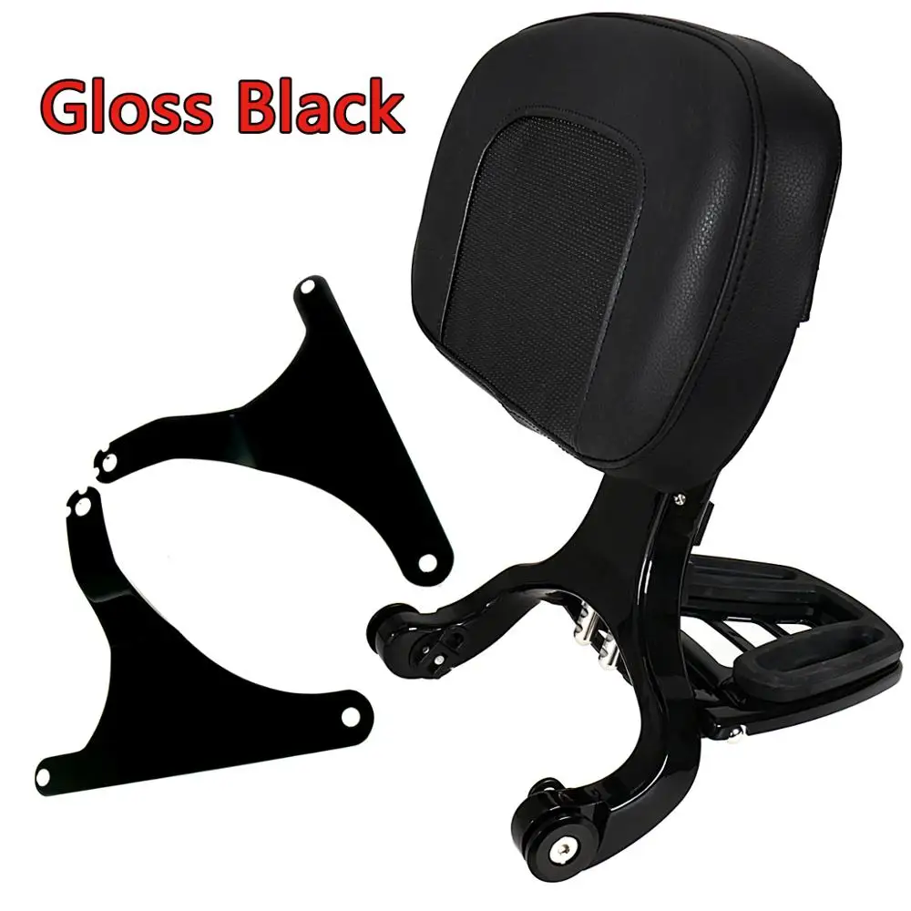 

Gloss Black Fixed Mount&Adjustable Driver Passenger Backrest For Harley Fatboy FLSTF FLSTFB 07-17 Models