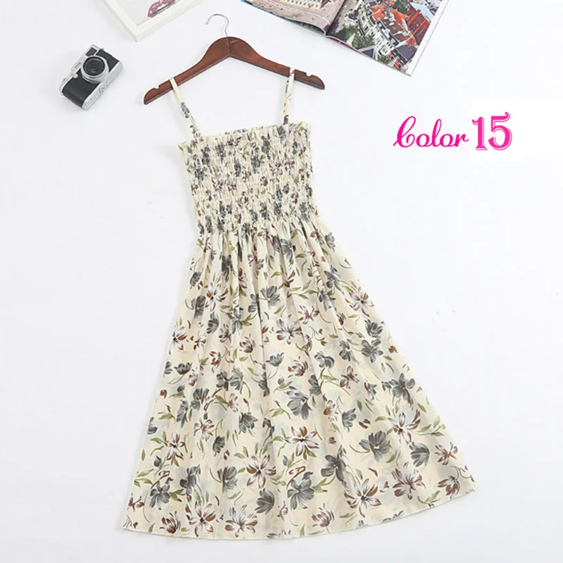 Женское летнее шифоновое платье с цветами для девочек, сарафан миди, пляжное платье макси, платья в Корейском стиле, элегантное платье без рукавов с принтом - Цвет: Style 15