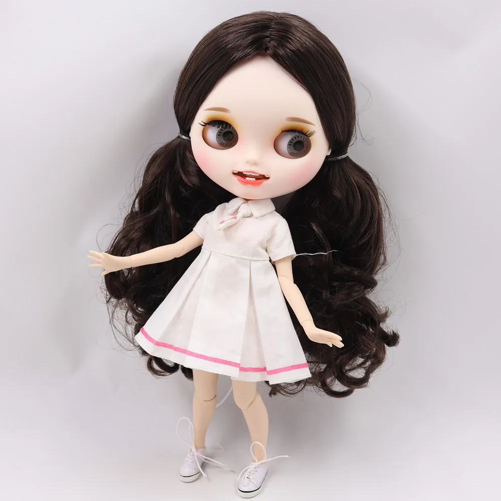 Ледяной обнаженный Blyth кукла No. BL9158/0222 темно-каштановые волосы резные губы открытый рот матовые индивидуальные лица соединение тела 1/6 bjd