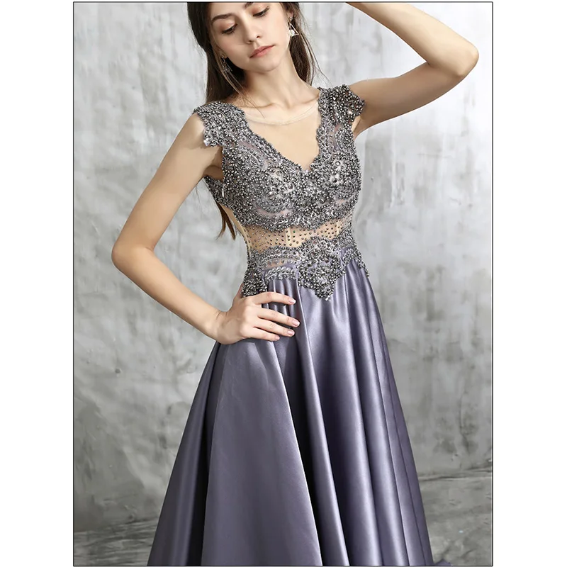 It's Yiya вечернее элегантное платье без рукавов плюс размер Illusion Robe De Soiree с круглым вырезом и бисером ТРАПЕЦИЕВИДНОЕ женское вечернее платье V148